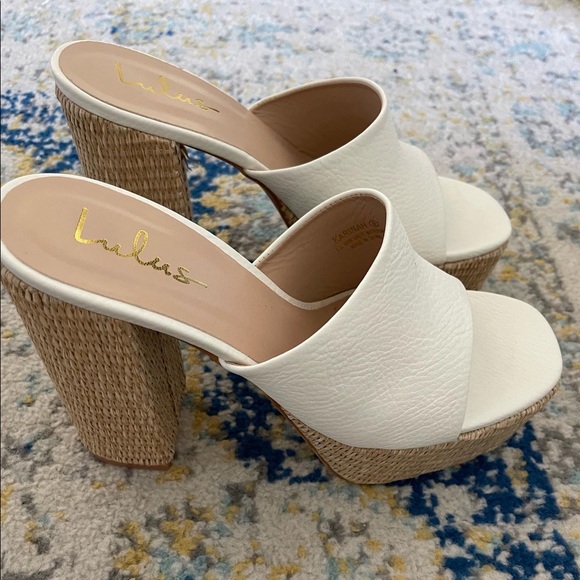 Lulu’s Karinah White Raffia Platform Slide Sandals Size 9 - Picture 4 of 6
